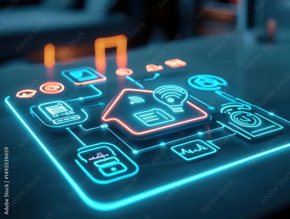 Obraz premium Remote elderly care ecosystem shown in smart home diagram, conceptual digital care