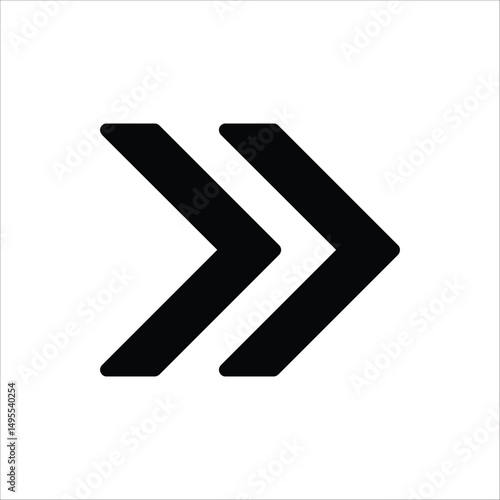 Forward button icon. Double arrow glyph icon. Navigation pointer, indicator. Vector illustration isolated on white background.	