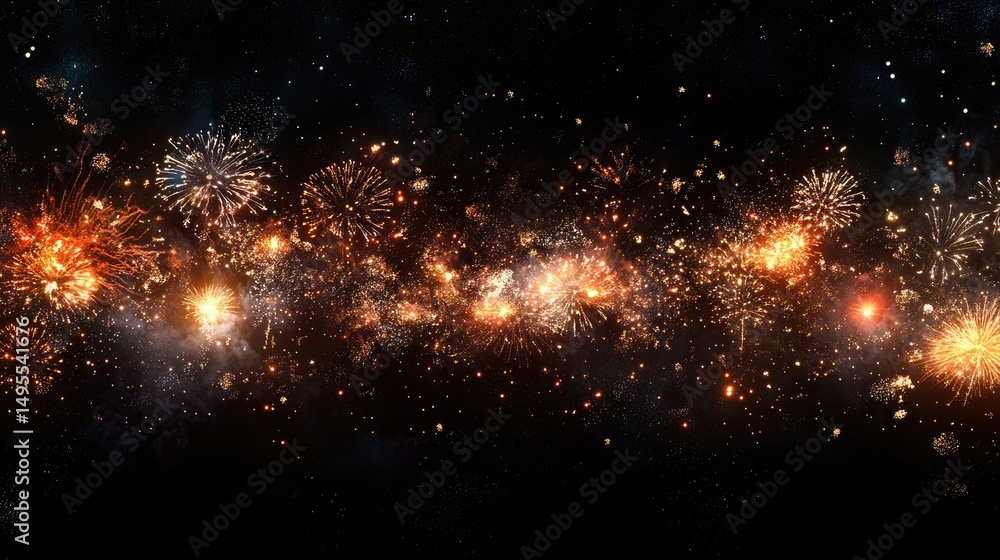 Fototapeta premium Fireworks outbreaks set against dark night sky