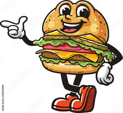 Cartoon character burger is relaxing and finding an idea