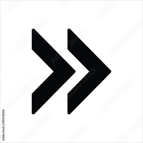 Double arrow glyph icon. Forward button symbol. Navigation pointer, indicator. Vector illustration isolated on white background.	