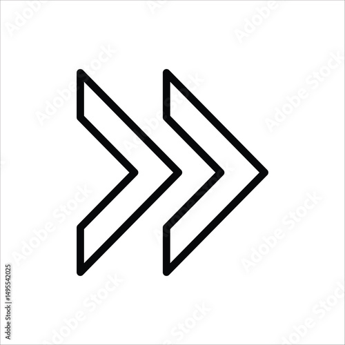 Double arrow glyph icon. Forward button symbol. Navigation pointer, indicator. Vector illustration isolated on white background.	