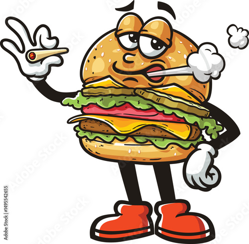 Cartoon character burger is smoking