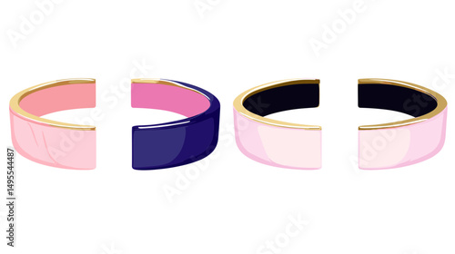Elegant Pair of Stylish Bangles in Pink and Navy Blue Colors with Gold Accents