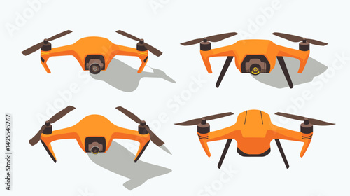 Four Perspective Views of an Orange Drone Showcasing Modern Aerial Technology and Design