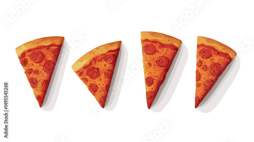 Four Slices of Pepperoni Pizza on White Background Perfect for Delicious Food Presentation