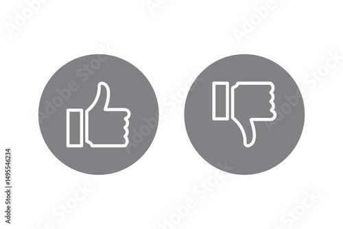 Thumbs up and down vector illustration icons set. Thumbs emoji icon in flat outline and editable stroke line art. Like and dislike social network pictograms isolated on white background