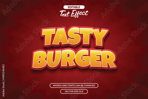 Tasty burger editable text effect with 3d style text and red background
