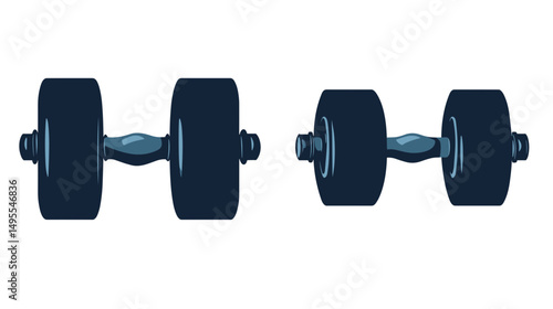 Pair of Dark Colored Dumbbells on White Background for Weightlifting and Strength Training
