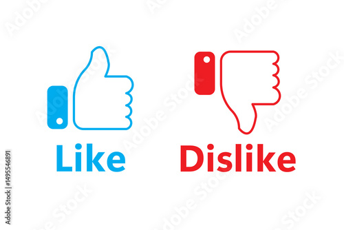 Like and dislike flat icon set with red and blue frame. thumbs up, thumbs down, vector icon