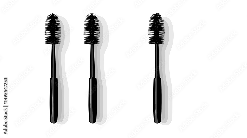 Set of Black Mascara Applicators on a Plain White Background for Beauty and Cosmetic Use Set of Black Mascara Applicators on a Plain White Background for Beauty and Cosmetic Use
