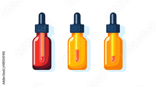 Set of Colorful Droppers Filled with Liquid in Red and Orange Shades for Natural Remedies