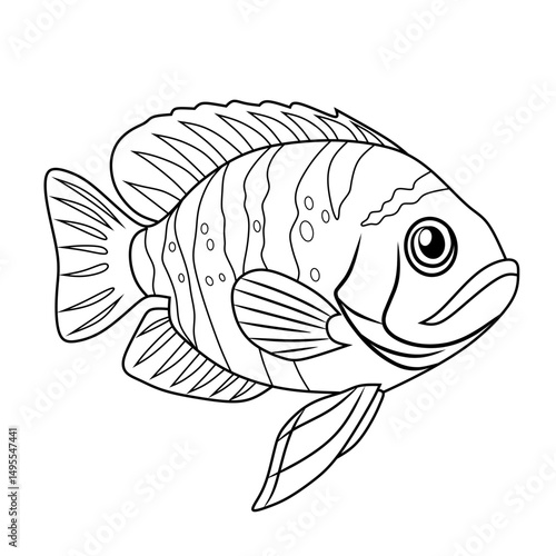 Oscar Fish Vector Illustration – Cartoon, Clipart & Line Art Design on White Background