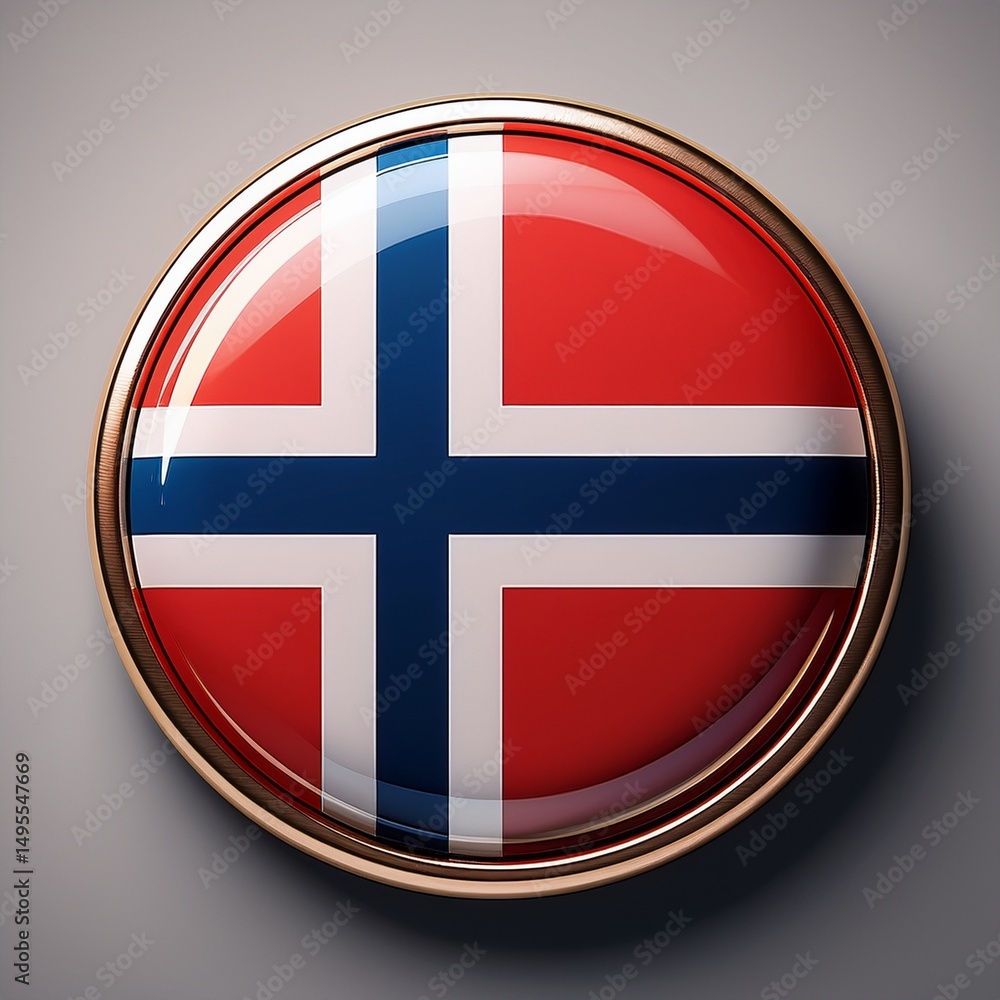 Obraz premium Runder Norwegen-Button mit Landesflagge auf grauem Hintergrund