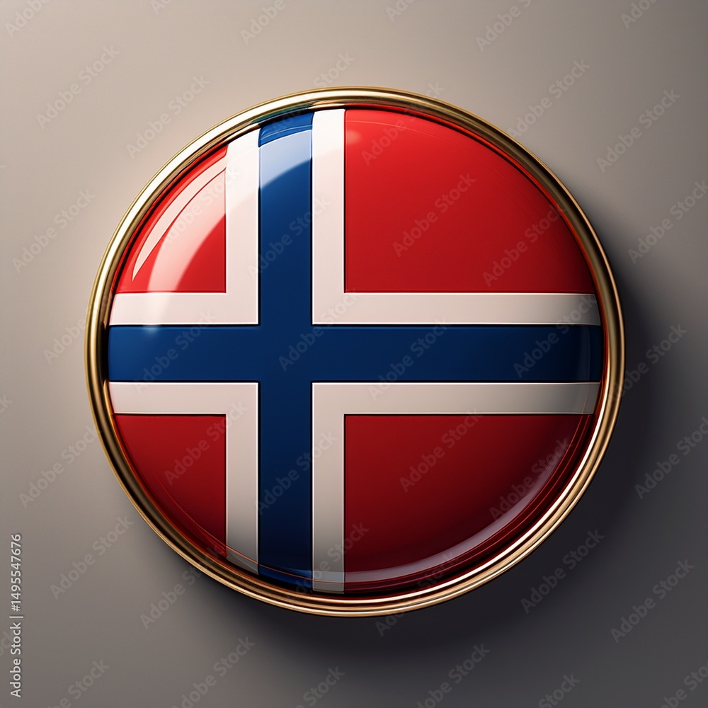 Obraz premium Runder Norwegen-Button mit Landesflagge auf grauem Hintergrund