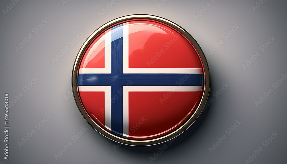 Obraz premium Runder Norwegen-Button mit Landesflagge auf grauem Hintergrund