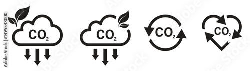 CO2 cloud vector icons set and green CO2 rotation cycle. Vector illustration