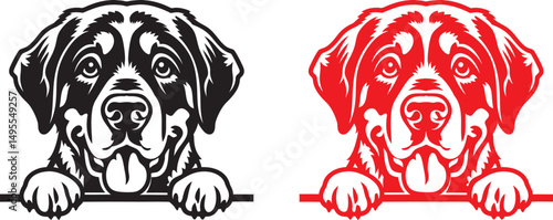 Cute Dog Vector Illustration – Black and White Line Art of a Playful Pup