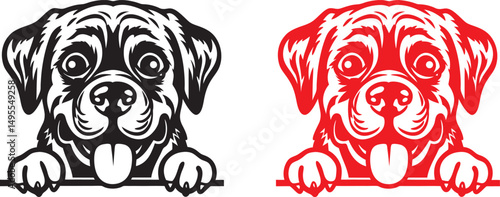 Cute Dog Vector Illustration – Black and White Line Art of a Playful Pup