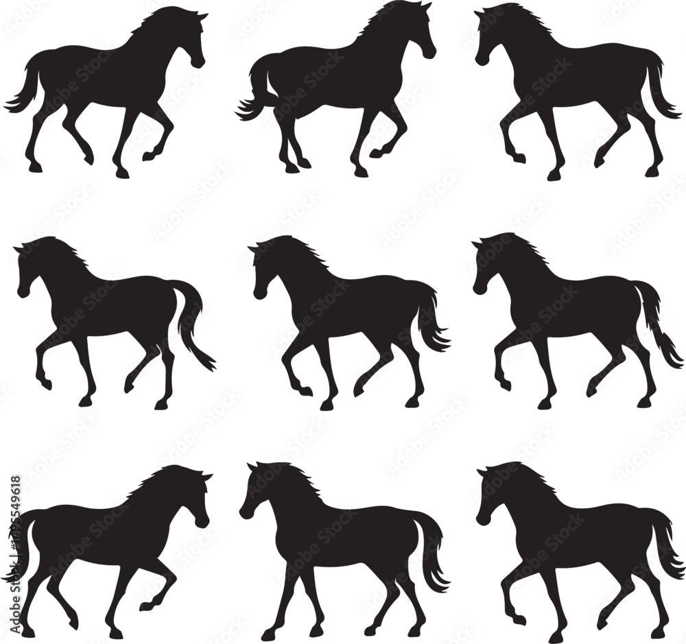 Silhouettes Of Running Horses Silhouettes Of Running Horses
