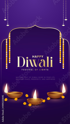 Happy Diwali - festival of lights colorful poster template design with decorative diya lamp. vector illustration. Indian festival of lights Happy Diwali, holiday Background, Diwali celebration.