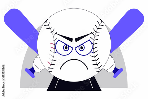 Fierce Cartoon Baseball Mascot Character with Anger Expression and Red Cap