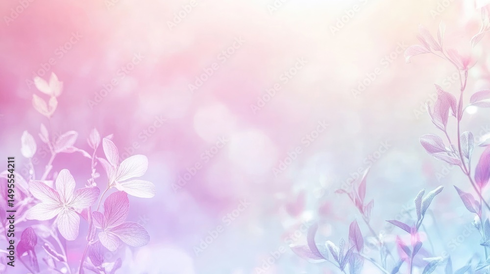 Soft pastel floral pattern frame on dreamy blurred gradient background - Peaceful banner template Soft pastel floral pattern frame on dreamy blurred gradient background - Peaceful banner template