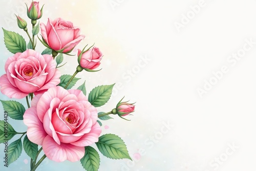 Delicate watercolor roses & leaves, soft pastel hues, background, wallpaper
