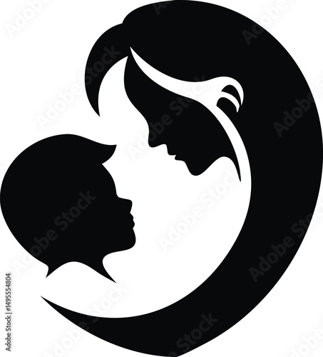 Mother Child Silhouette - Minimalist Black Bond