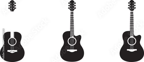 Acoustic Guitar Silhouettes Headstock, Body, and Full Guitar