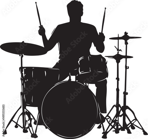 Drummer Silhouette Vector Illustration on Transparent Background