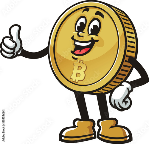 Bitcoin character cartoon with thumbs up pose