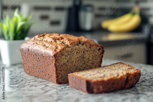 Banana bread with marble background