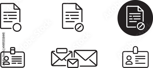 Document Rejected Icon Set Email and ID Card