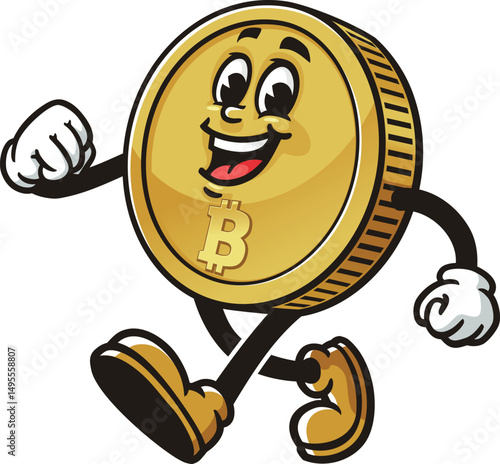 Bitcoin character cartoon is walking