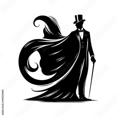 Silhouette of an elegant gentleman parson on a white background