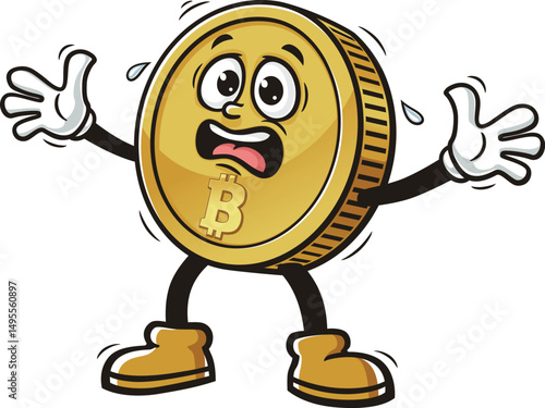 Bitcoin character cartoon is panicking