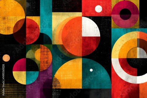 Vibrant abstract geometric composition bringing energy and creativity to any modern space with its rich colors and dynamic shapes