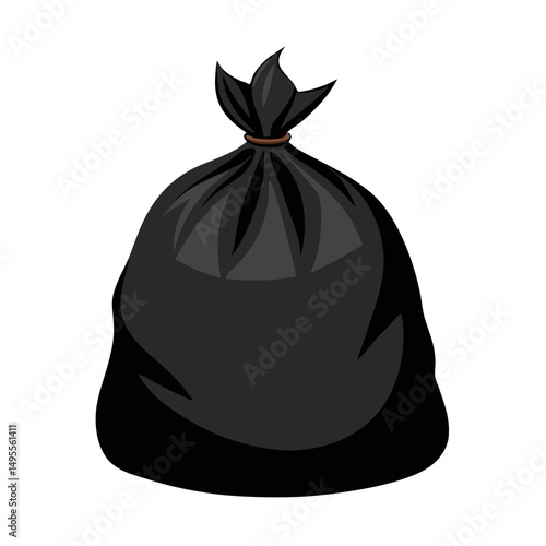 a black garbage bag tied at the top with a brown tie no background vector file.
