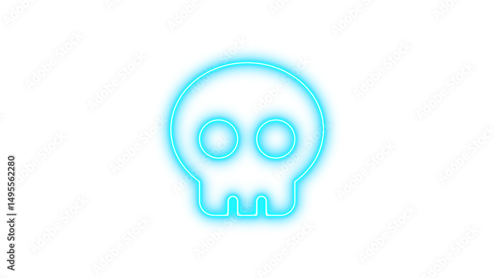 Glowing neon skull icon with a simplistic design, Neon skull glow with transparent background Glowing neon skull icon with a simplistic design, Neon skull glow with transparent background