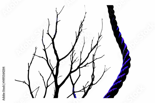 Artistic rendering of a bare tree with detailed, twisted branches emphasizing natural complexity