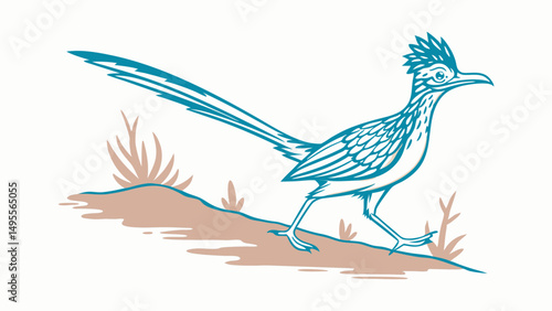 Stylized roadrunner bird mid stride dynamic sleek pose vector illustration