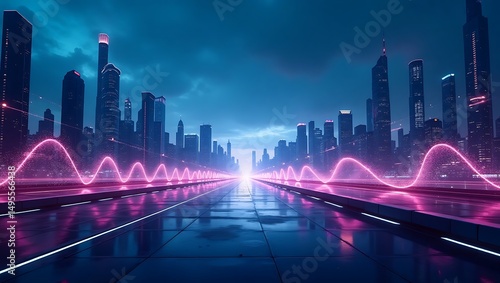 Wallpaper Mural A futuristic smart cityscape at dusk, with sleek skyscrapers and neon lights reflecting off the wet pavement Torontodigital.ca