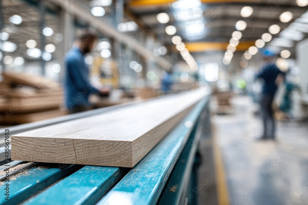 Obraz premium Bright factory producing particle board kitchens with engaging machinery and lively designs