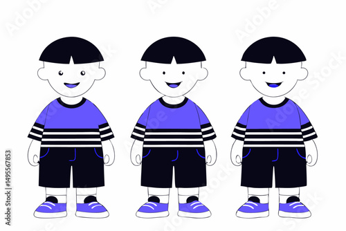 Cartoon illustration of young boys as siblings perfect for children’s book art school posters character design and kid-friendly animation graphics