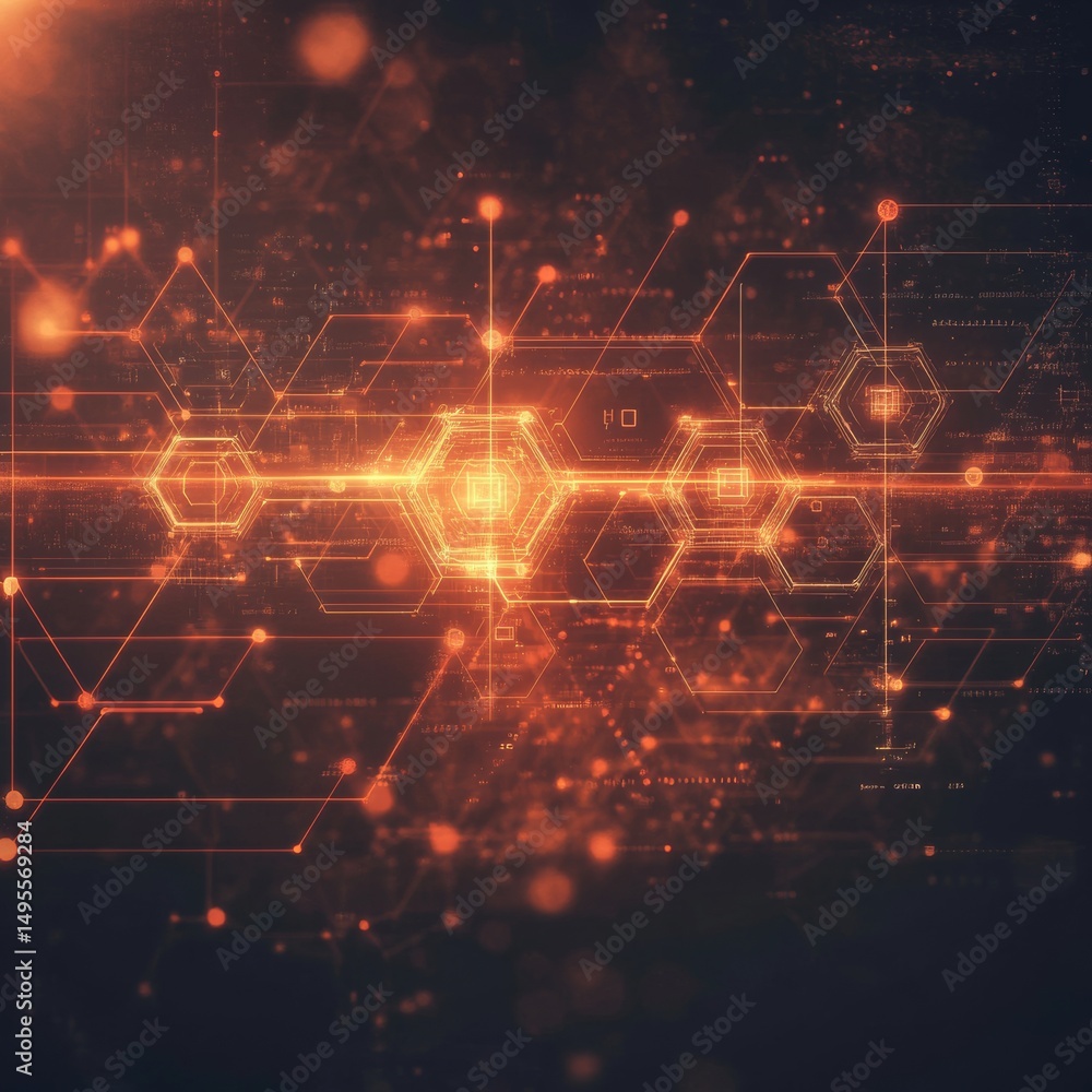 Fototapeta premium An abstract digital image of a firewall with a pattern of glowing hexagonal shapes