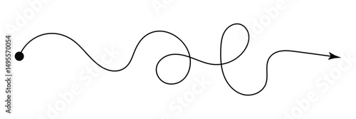 Curved line with start point and direction arrow. Difficult way, chaos path, hard route, challenge symbol isolated on white background. Vector graphic illustration . EPS 10 . 
