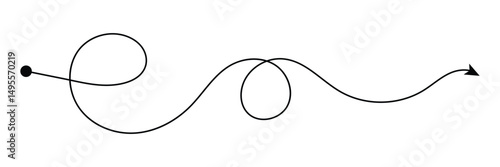 Curved line with start point and direction arrow. Difficult way, chaos path, hard route, challenge symbol isolated on white background. Vector graphic illustration . EPS 10 . 