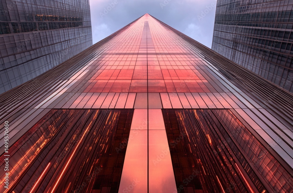 custom made wallpaper toronto digitalLow angle view with mirrored glass exterior & geometric shape of tall skyscrapers