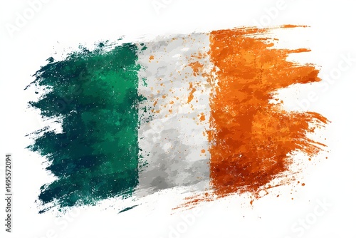 Vividly textured Irish flag reflecting national pride and cultural heritage in a grunge style